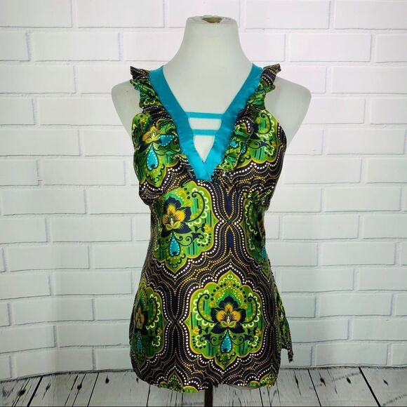 Postella Green Ruffle Sleeve Peacock Tank - Large - Picture 3 of 16